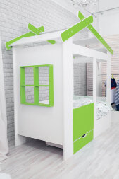 Кровать Теремок, белый-лайм 