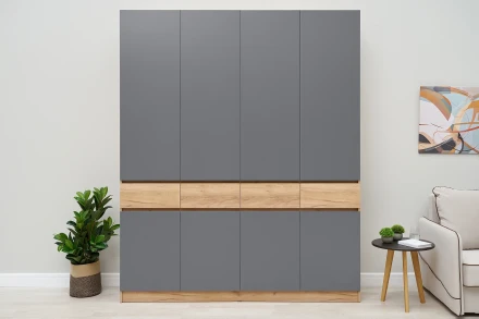 Шкаф четырехстворчатый Роджина дуб крафт / графит 