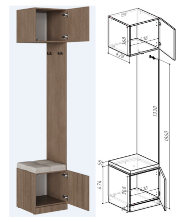 Стеллаж Кантри (с сидушкой), Кадена Вуд 