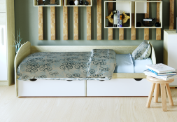 Кровать КД-1.8 с ящиком, сонома/белый жемчуг