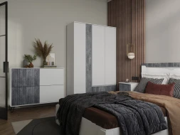 Модульная спальня Ливерпуль, белый/бетон темный