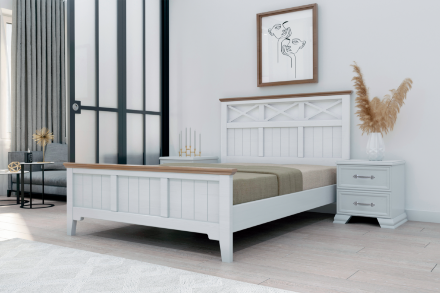 Кровать из массива Грация-5, античный белый/карниз дуб коньяк 