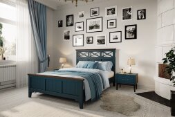 Кровать из массива Грация-5, сапфировый/карниз дуб коньяк 