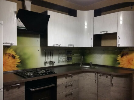 Кухня на заказ угловая вогнутый шкаф большая  