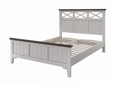 Кровать из массива Грация-5, лен/карниз дуб коньяк   