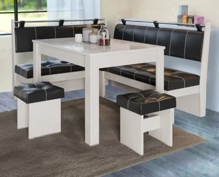 Кухонный уголок Аленка-25 (комплект со столом и табуретами) дуб молочный/экокожа терра 221 