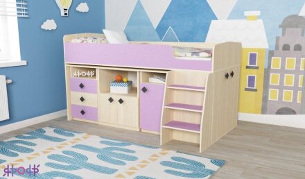 Детская кровать-чердак Малыш 5 дуб/Ирис  