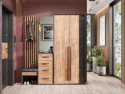 Шкаф двустворчатый Неаполь, Черный/Дуб Вотан 