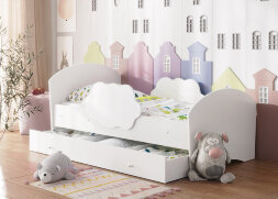 Детская кровать Тучка, белый (с ящиком)