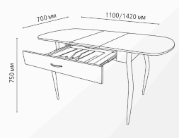 Стол обеденный Прага-1 раздвижной с ящиком опора D40