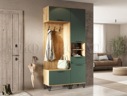 Модульная прихожая Флэш, Мени Грин/Дуб крафт 