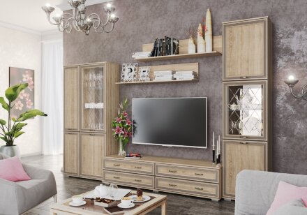 Шкаф с полками и витриной Ливорно ЛШ-6, дуб сонома 