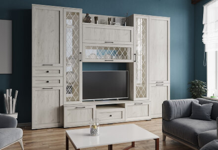 Шкаф с полками и витриной СШ-2  София, Дуб крафт белый 