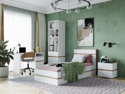 Кровать 900 Аркон, Белый / Дуб вотан