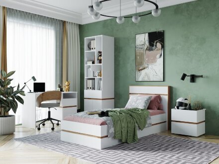 Кровать 900 Аркон, Белый / Дуб вотан 