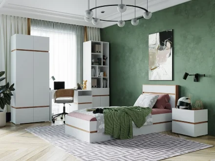 Кровать 900 Аркон, Белый / Дуб вотан 