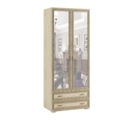 Шкаф 2-х створчатый с зеркалом Ливорно ЛШ-23, дуб сонома 