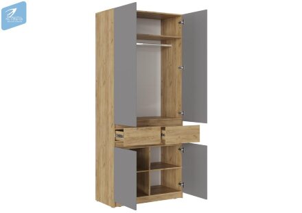 Шкаф двухстворчатый ШК-001 Бостон ЛДСП, дуб крафт/серый шифер 
