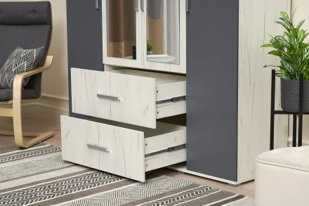 Шкаф 4-х створчатый с зеркалом Фиеста New, Дуб крафт белый / Графит 