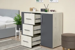 Комод (3 ящика, 2 двери) Фиеста New, Дуб крафт белый / Графит