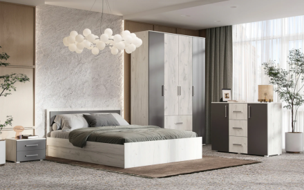 Комод (3 ящика, 2 двери) Фиеста New, Дуб крафт белый / Графит 