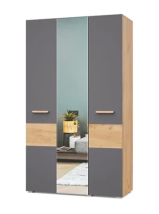 Шкаф трехстворчатый с зеркалом В31 Виора, Дуб золотой/графит 