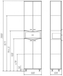 Пенал напольный 50 Волна с верхним ящиком В1