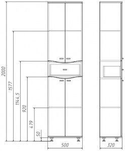 Пенал напольный 50 Волна с верхним ящиком В1 