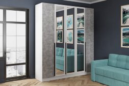 Шкаф пятистворчатый с зеркалом Мадрид, Белый/Ателье светлое