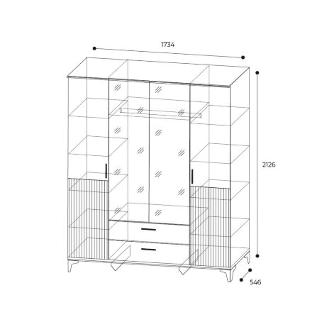 Шкаф 4-створчатый Дюна с ящиками и зеркалами 