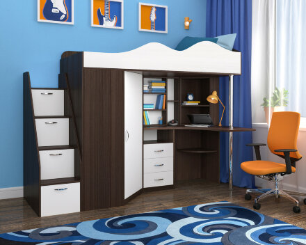 Кровать-чердак Пионер 1, Дуб молочный/Ирис 