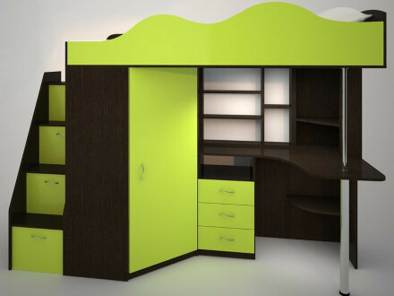 Кровать-чердак Пионер 1, Дуб молочный/Ирис 