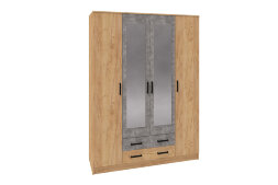 Шкаф 4 двери с ящиками Асти, Дуб крафт золотой/Ателье светлое