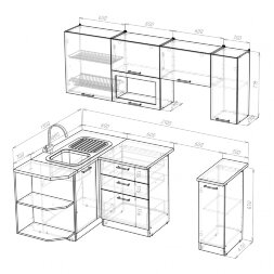 Кухонный гарнитур Лира прайм, 130х210 см