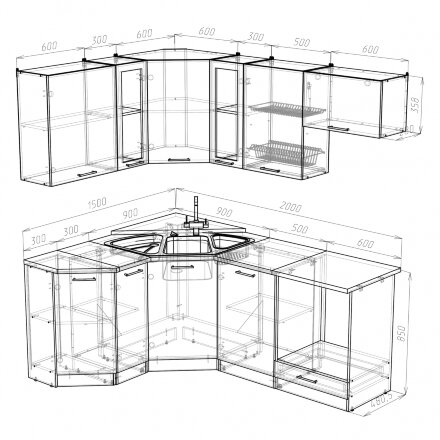 Кухонный гарнитур Лира мега оптима, 200х150 см 
