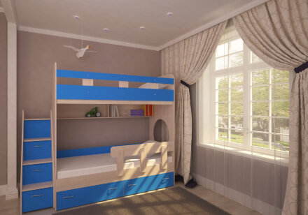 Двухъярусная кровать Юниор-1 Дуб + голубой 