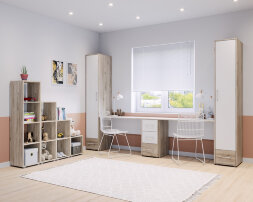 Стеллаж 2040 Оливия, Серый дуб/Белый