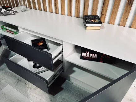 Тумба ТВ большая Парус, белый/Графит 