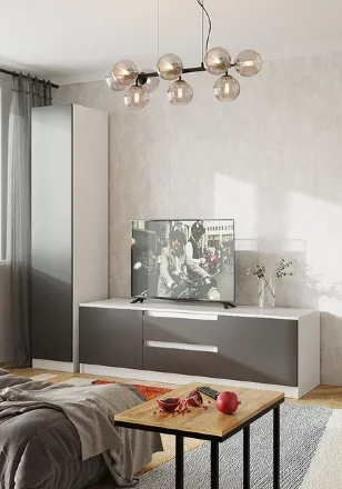 Тумба ТВ большая Парус, белый/Графит 