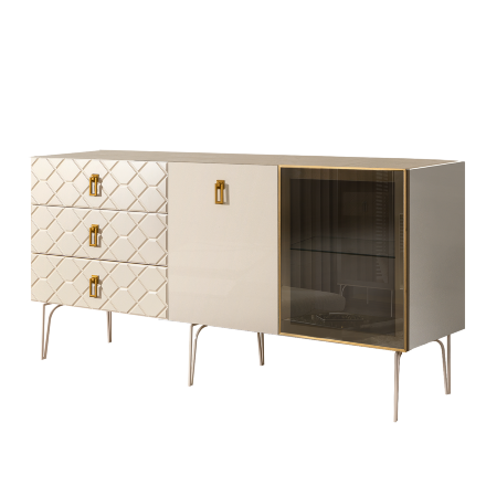 Комод (для гостиной) 1.6 БМКМ-4(Fa) [5][10] (1 дверь стекло-1 дверь лак) Bogemia Farfalle 