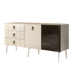Комод (для гостиной) 1.6 БМКМ-4(Fa) [5][10] (1 дверь стекло-1 дверь лак) Bogemia Farfalle