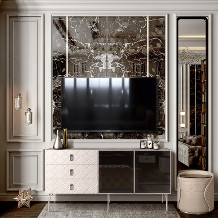 Комод (для гостиной) 1.6 БМКМ-4(Fa) [5] (2 двери стекло) Bogemia Farfalle 