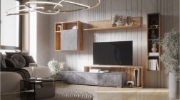 Полка ПЛ-03 Даллас, Цемент темный/дуб вотан