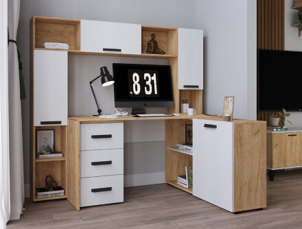 Полка навесная 1450 Квартет-13, Дуб крафт золотой/Белый 