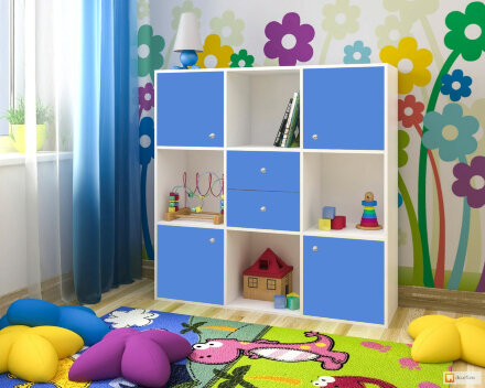 Стеллаж Джери, белое дерево / голубой  