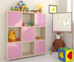 Стеллаж Джери, белое дерево / голубой 