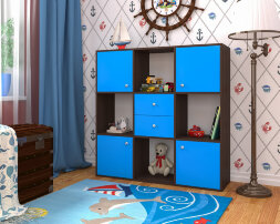 Стеллаж Джери, белое дерево / голубой 