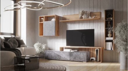 Тумба ТВ-02 Даллас, Цемент темный/дуб вотан 