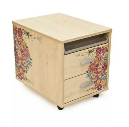 Тумба 2 ящика с рисунком цветы/фрегат 