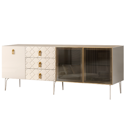 Комод (для гостиной) 2.1 БМКМ-5(Fa) [5][10] (2 двери стекло-1 дверь лак) Bogemia Farfalle 